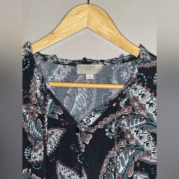 LOFT Petite Paisley Boho Blouse Small P Sheer Long Sleeve Floral Top - Picture 4 of 5